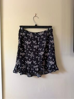 Abercrombie & Fitch Black Floral Ruffle A-Line Skirt